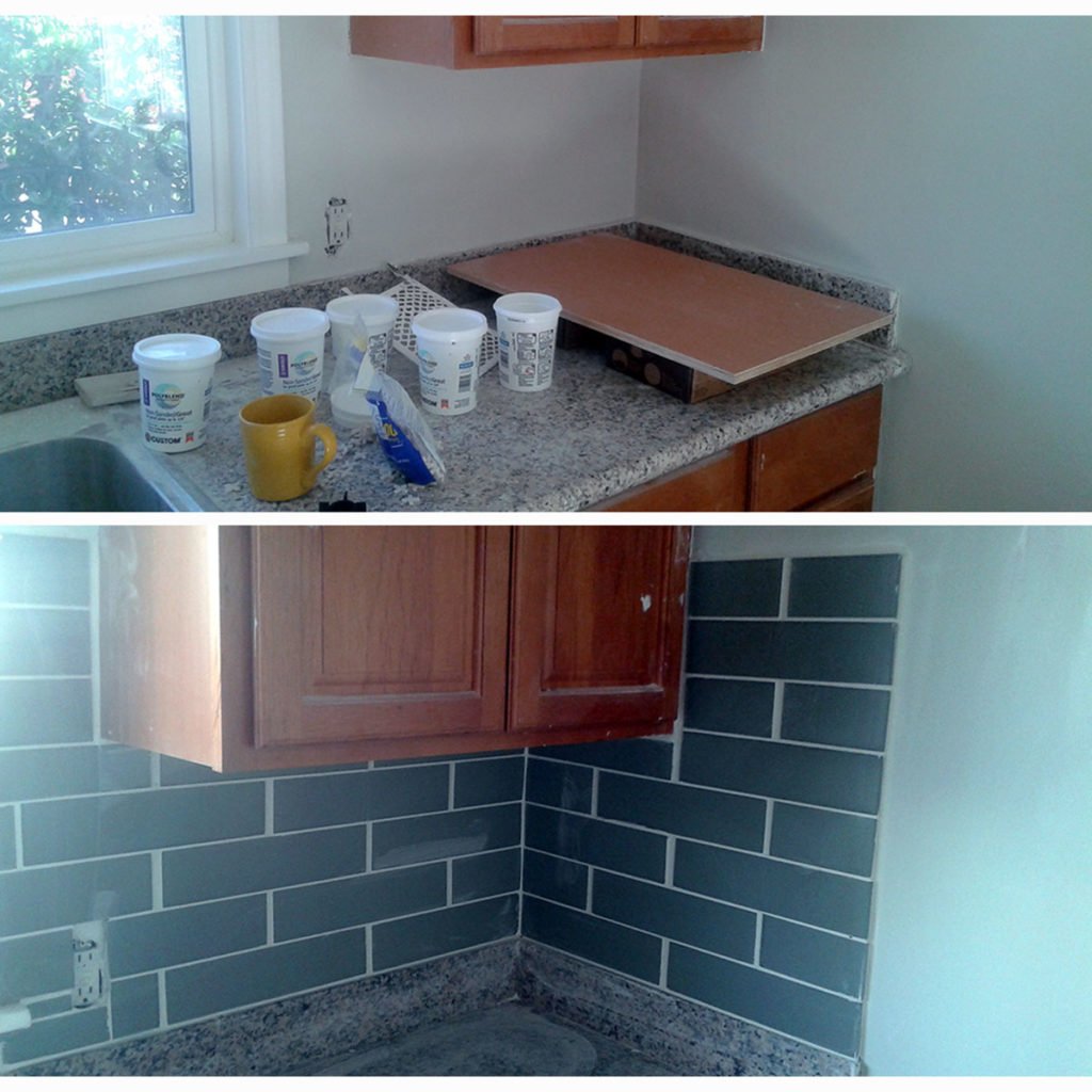 Seafoam Glass Tile Kitchen Backsplash in Oakland, photo 5
