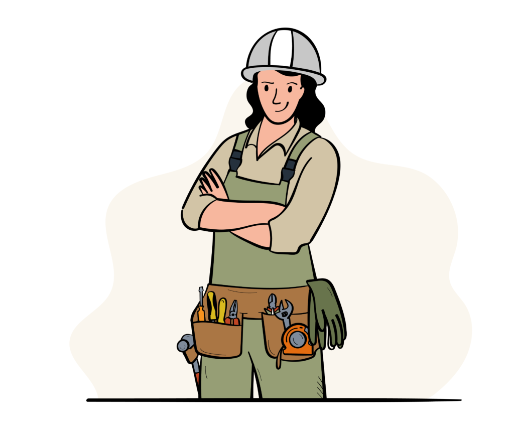 Illustration of a contractor in a business suit and hard hat