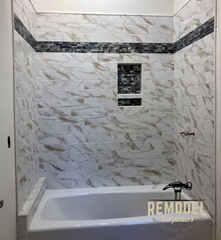 Elevated Mosaic Tile Shower in Alameda